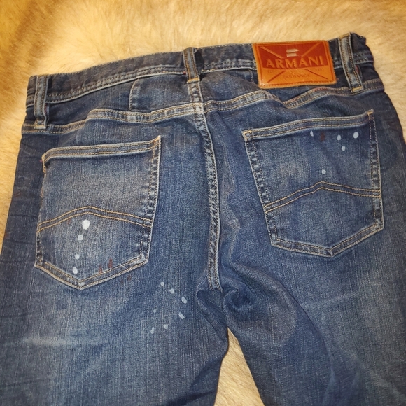 Armani Jeans Mens 32x32(meas 32x32) Blue Denim Jeans Paint Splatter Ripped - Picture 10 of 16